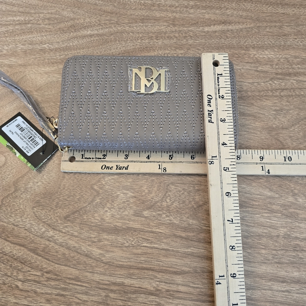 Badgley Mischka Wallet Long with Phone Pocket Wristlet Taupe 8" x4" - Picture 12 of 14